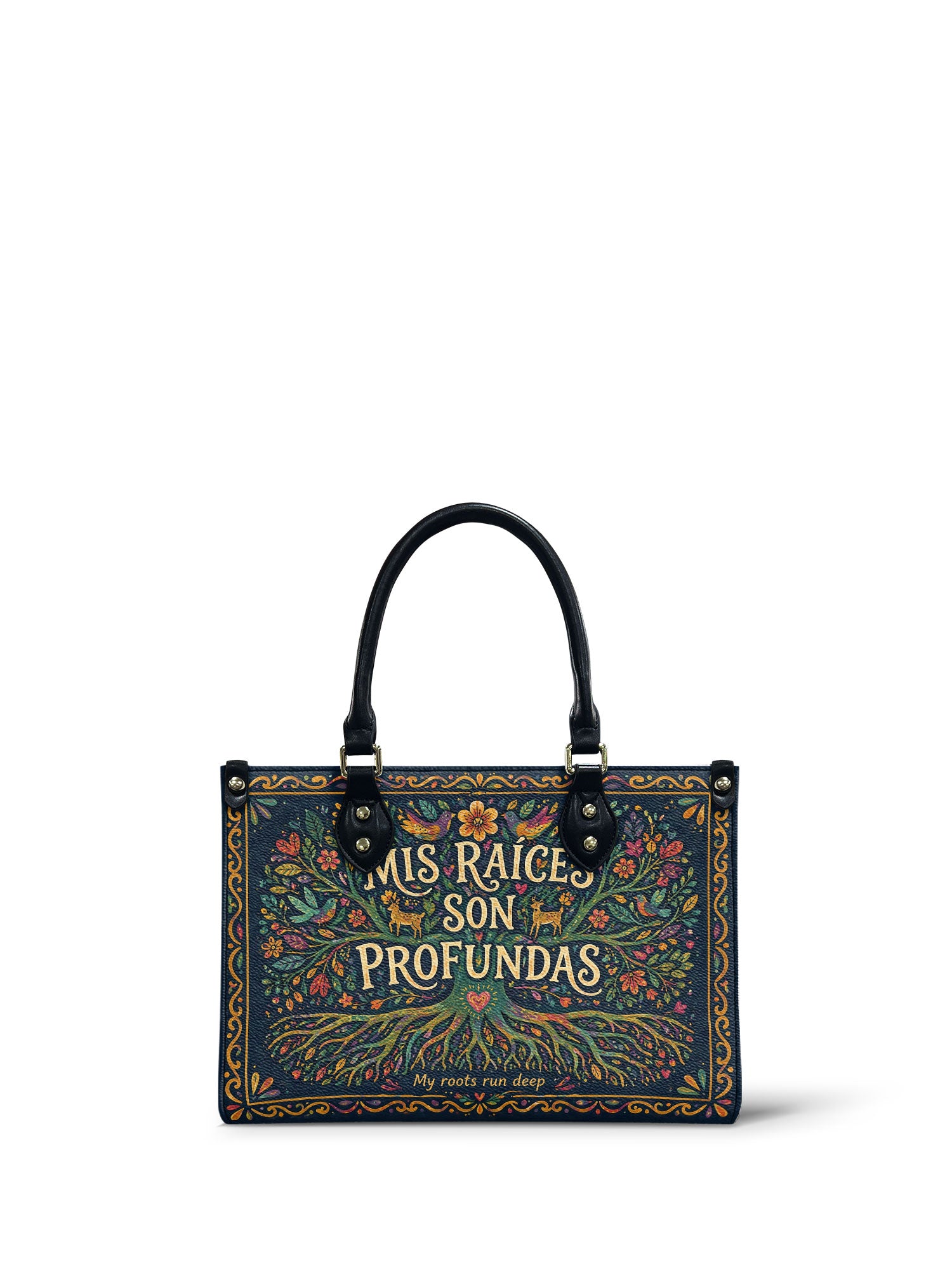 "Mis Raíces son Profundas" ver.4 Small Leather Handbag - front view | Paleta Bags