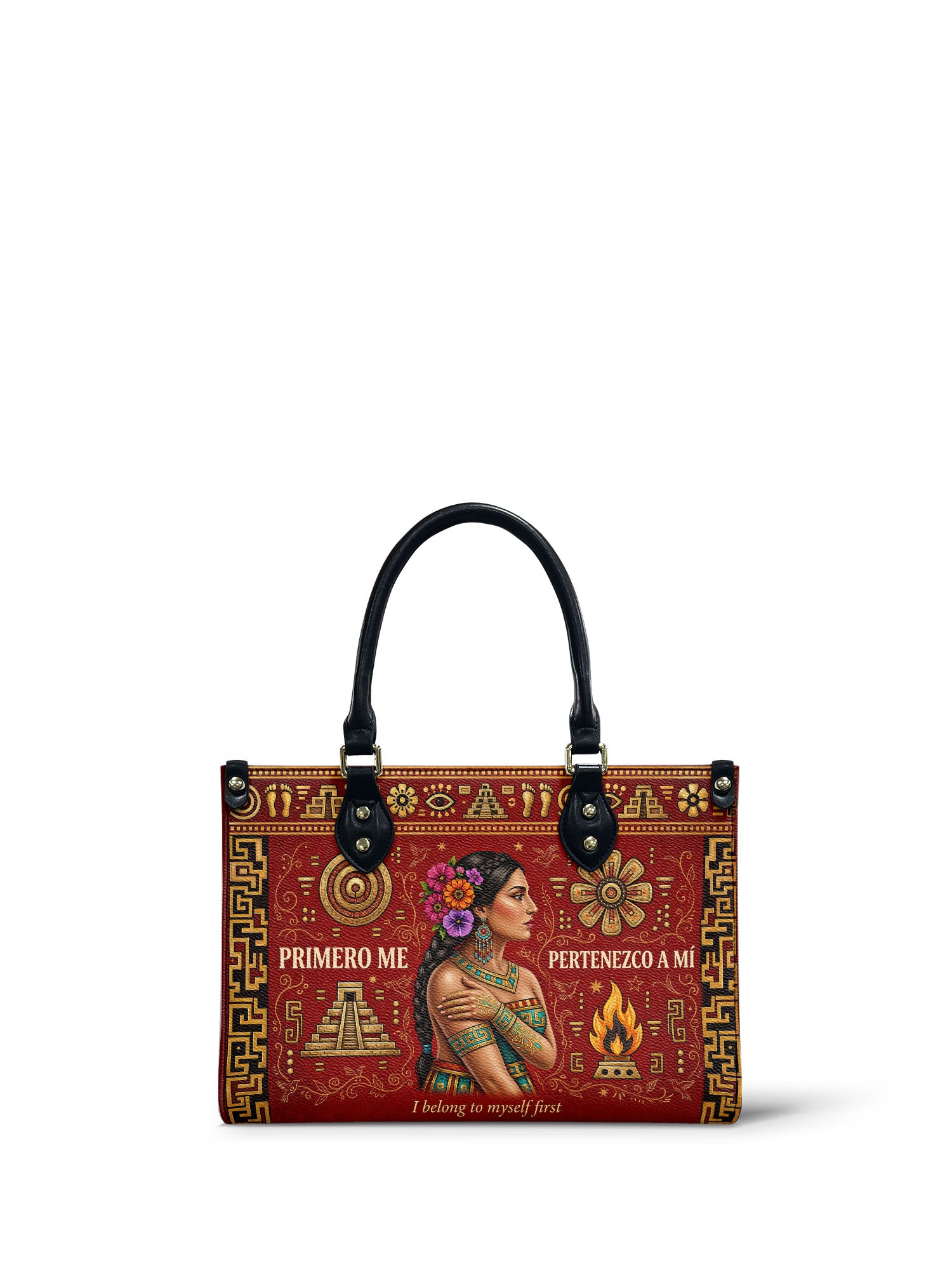 "Primero me pertenezco a mí" ver.8 Small Leather Handbag - front view | Paleta Bags