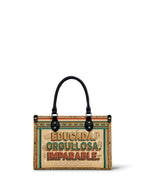 "Educada. Orgullosa. Imparable" ver.4 Small Leather Handbag - front view | Paleta Bags