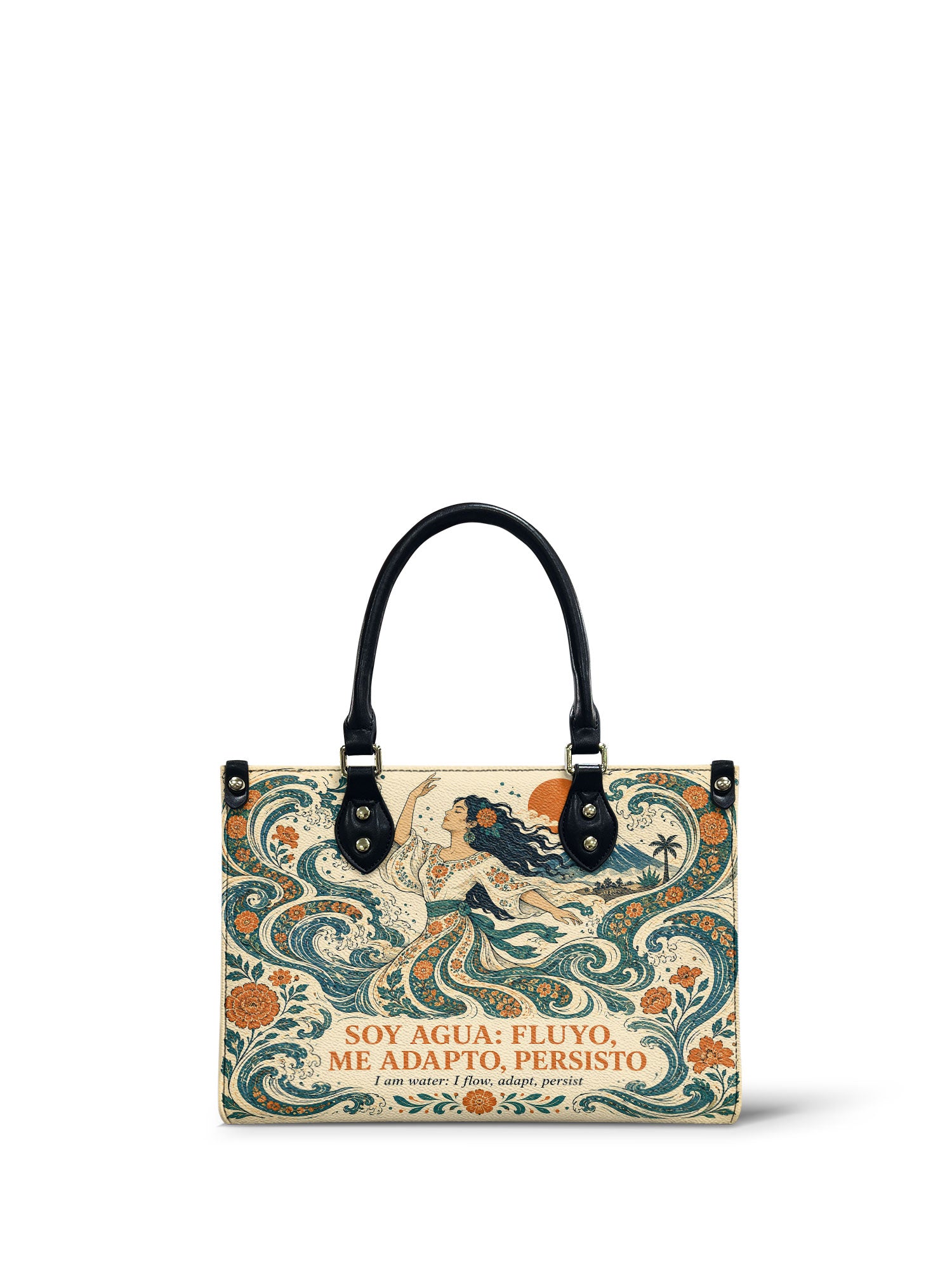 "Soy agua fluyo, me adapto, persisto" ver.4 Small Leather Handbag - front view | Paleta Bags