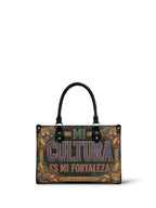 "Mi cultura es mi fortaleza" ver.3 Small Leather Handbag - front view | Paleta Bags