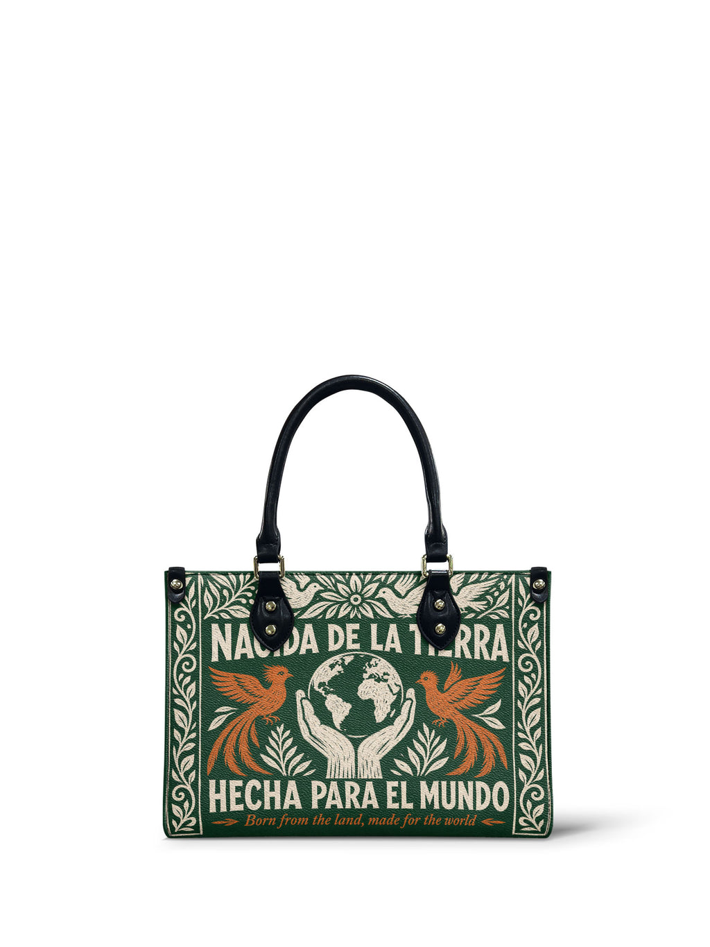 "Nacida de la tierra, hecha para el mundo" ver.3 Small Leather Handbag - front view | Paleta Bags