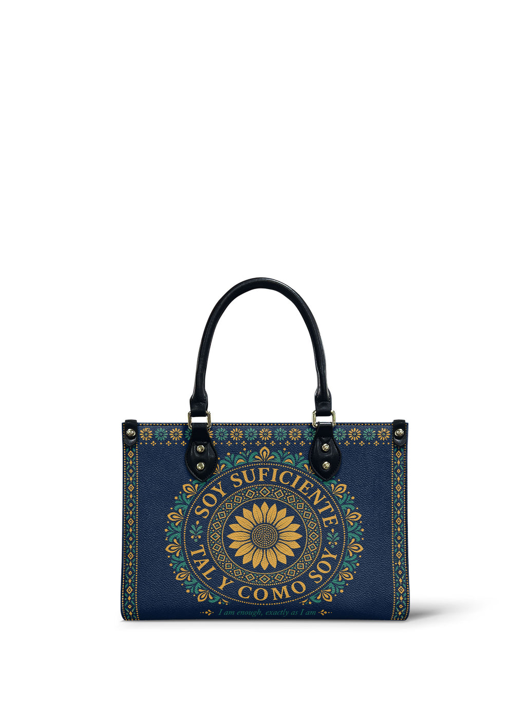 "Soy suficiente, tal y como soy" ver.7 Small Leather Handbag - front view | Paleta Bags