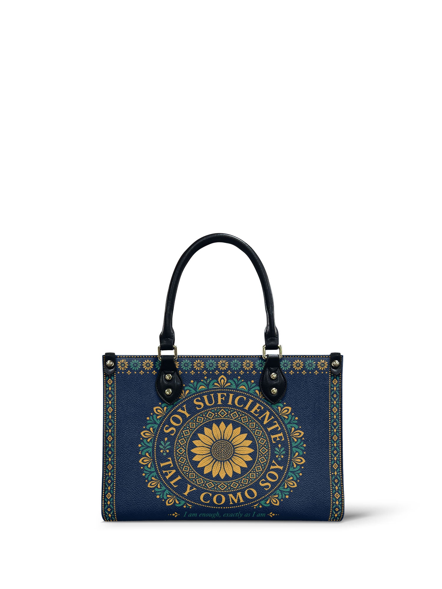 "Soy suficiente, tal y como soy" ver.7 Small Leather Handbag - front view | Paleta Bags