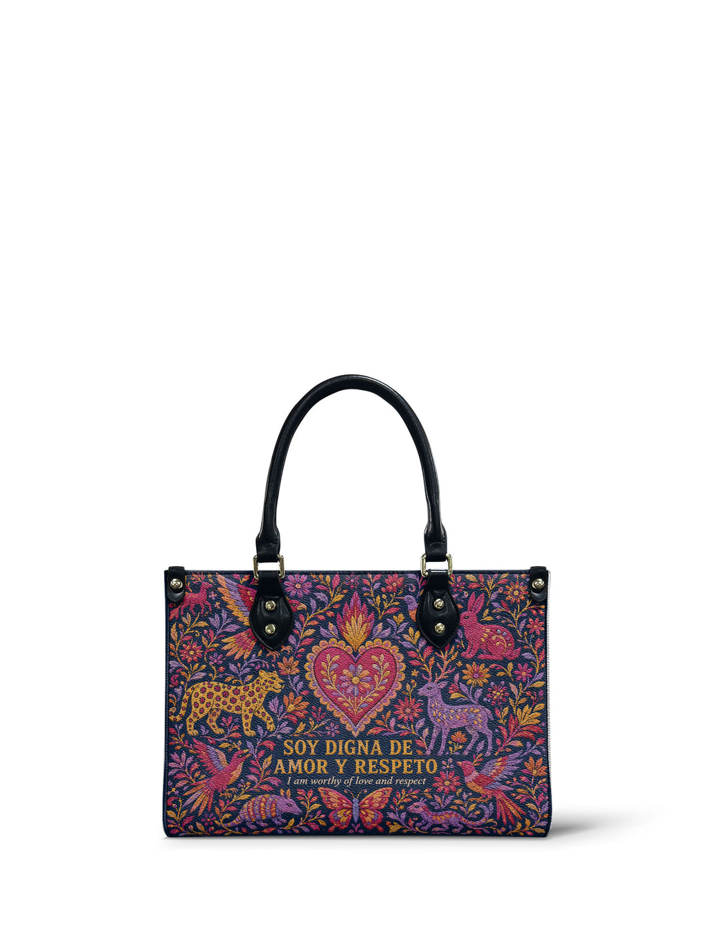 "Otomi Wild Embroidery" ver.2 Small Leather Handbag - front view | Paleta Bags