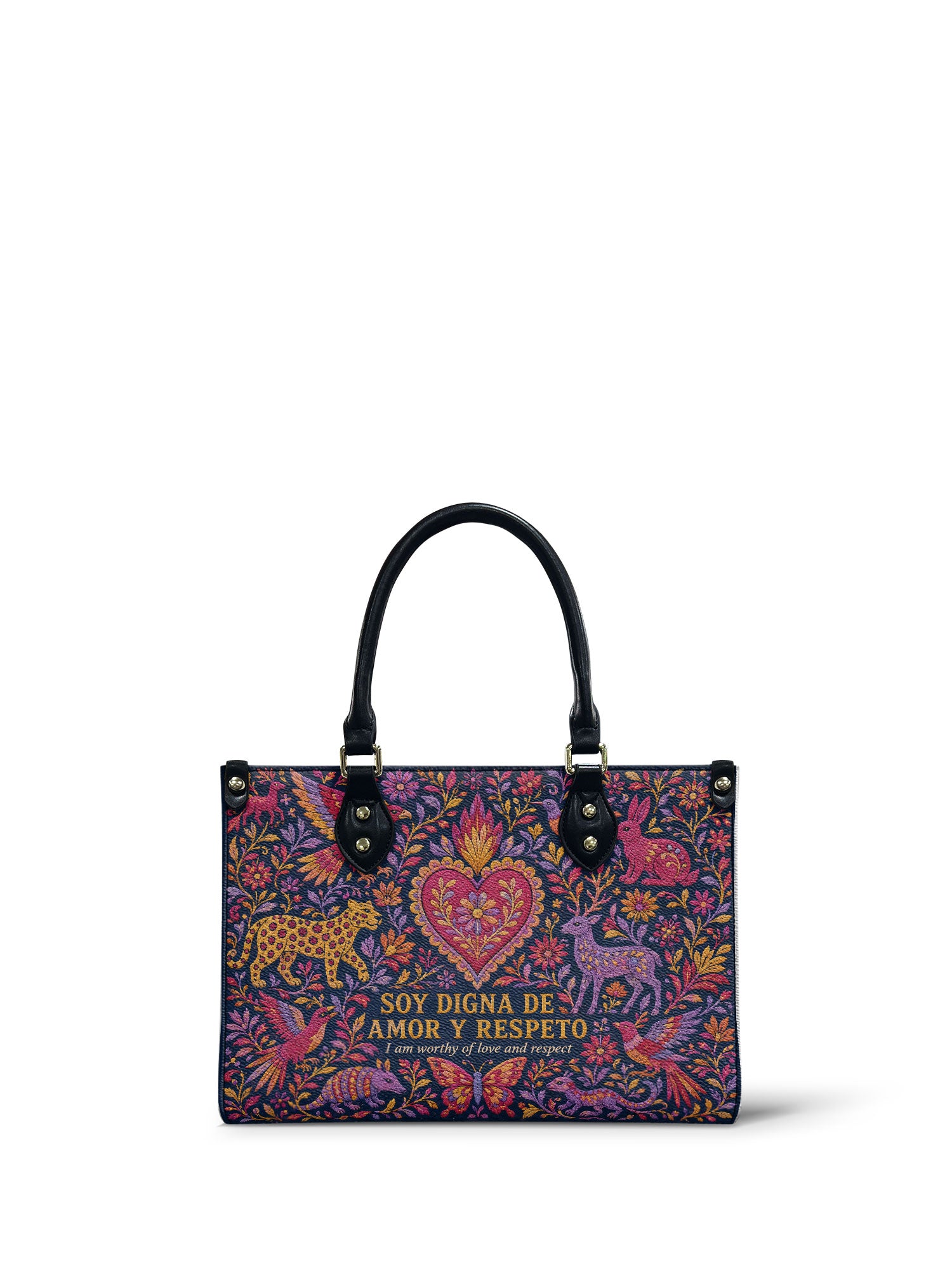 "Otomi Wild Embroidery" ver.2 Small Leather Handbag - front view | Paleta Bags
