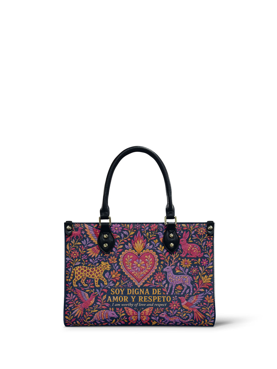 "Soy digna de amor y respeto" ver.2 Small Leather Handbag