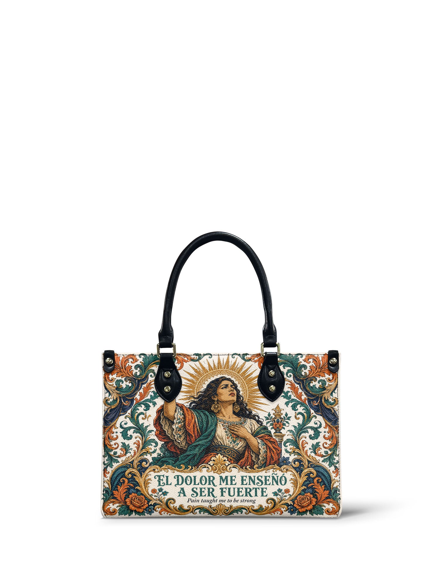 "El dolor me enseñó a ser fuerte" ver.5 Small Leather Handbag - front view | Paleta Bags