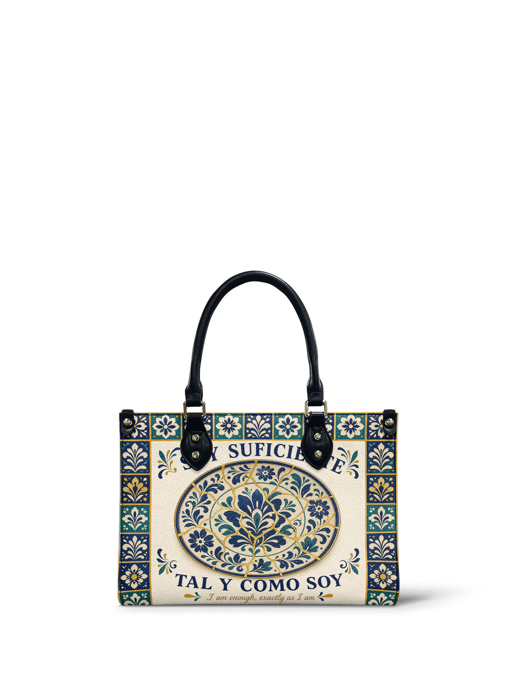 "Soy suficiente, tal y como soy" ver.8 Small Leather Handbag - front view | Paleta Bags