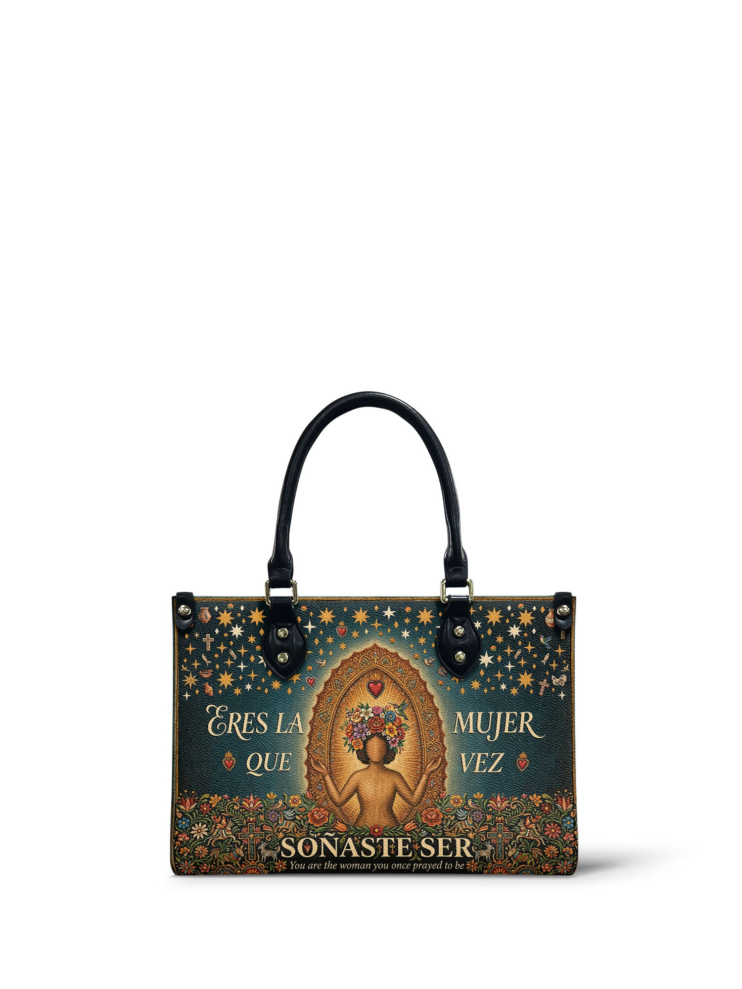 "Eres la mujer que alguna vez soñaste ser" ver.4 Small Leather Handbag - front view | Paleta Bags