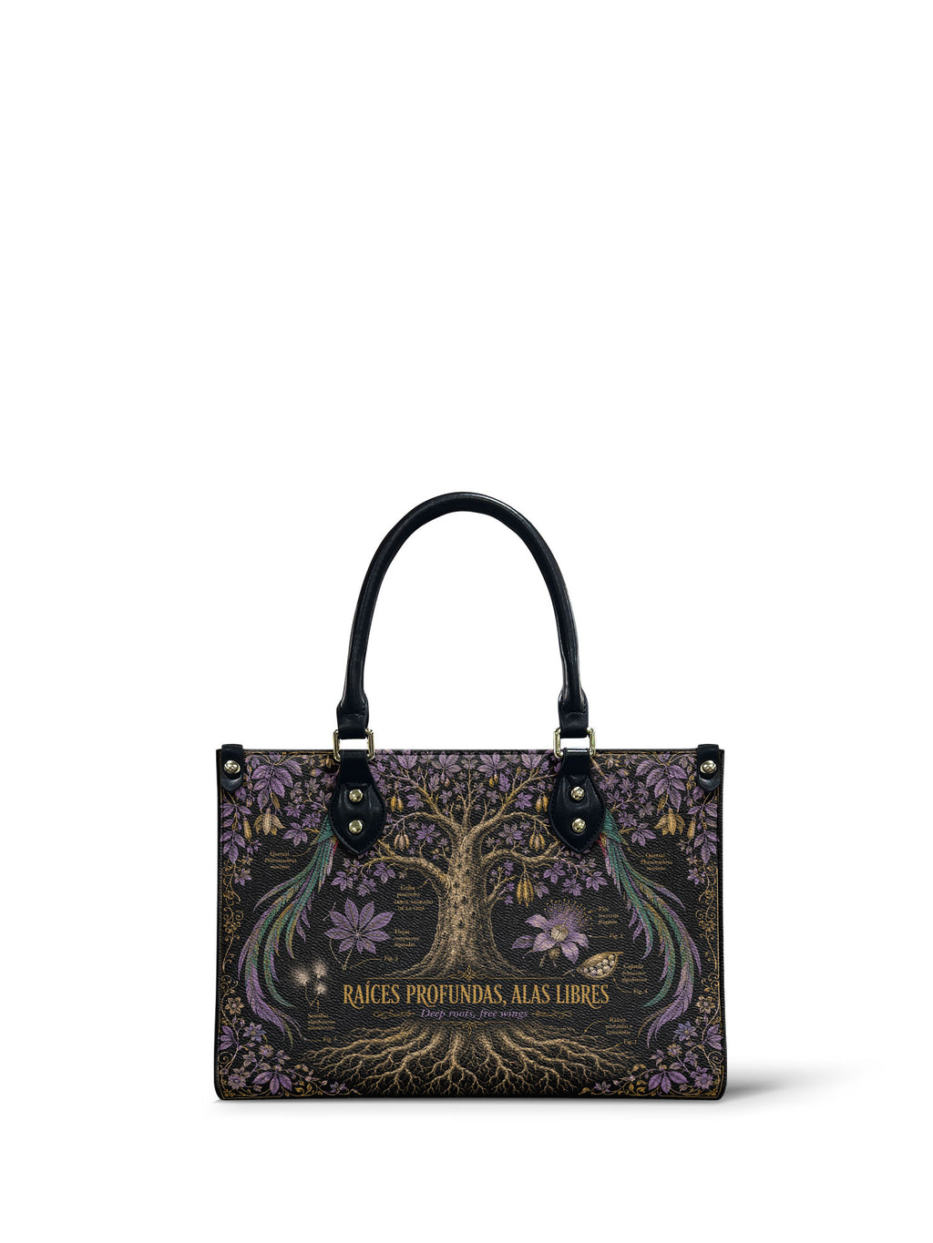 "Raíces profundas, alas libres" ver.2 Small Leather Handbag - front view | Paleta Bags