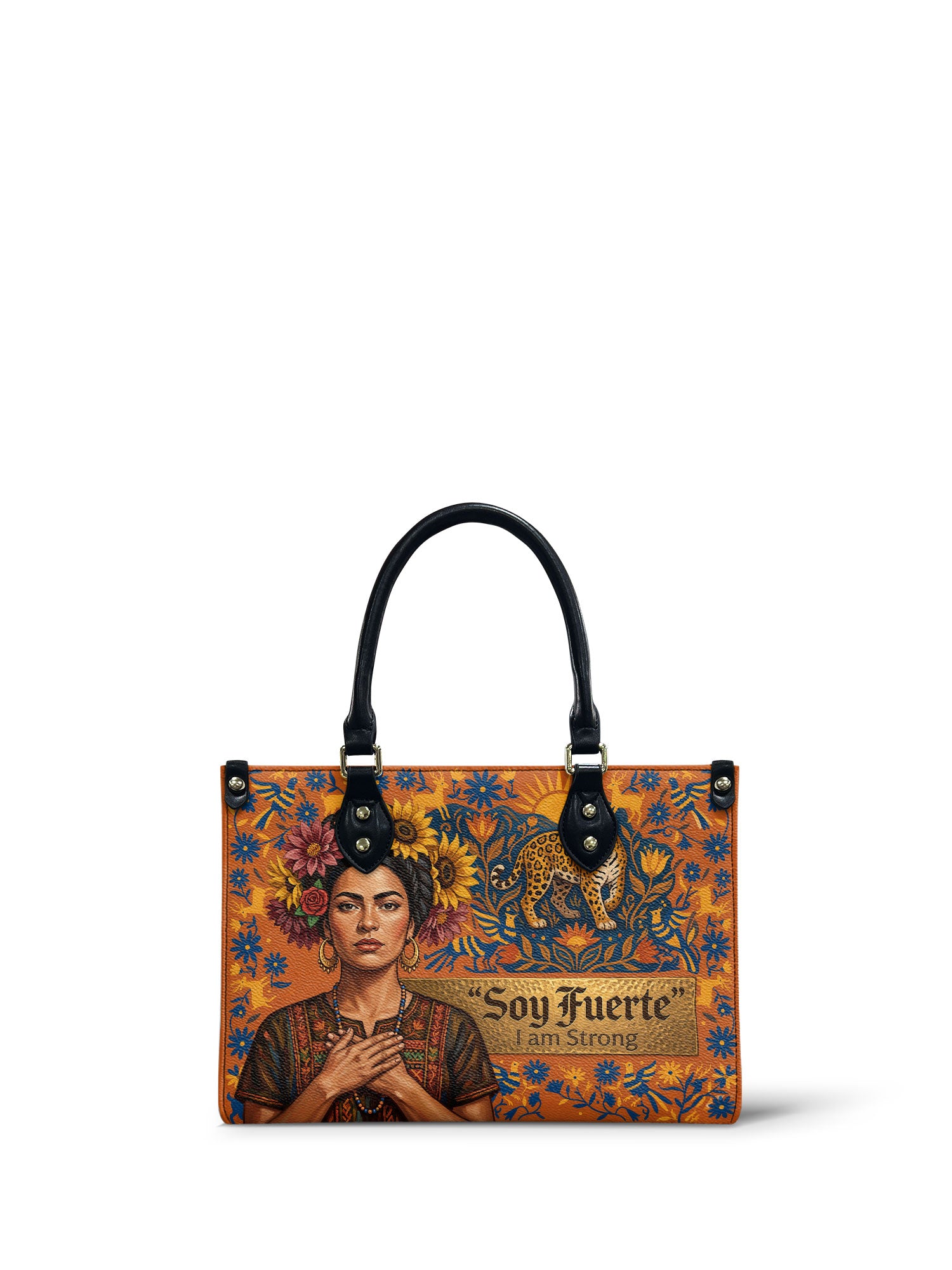 "Soy Fuerte" ver.2 Small Leather Handbag - front view | Paleta Bags