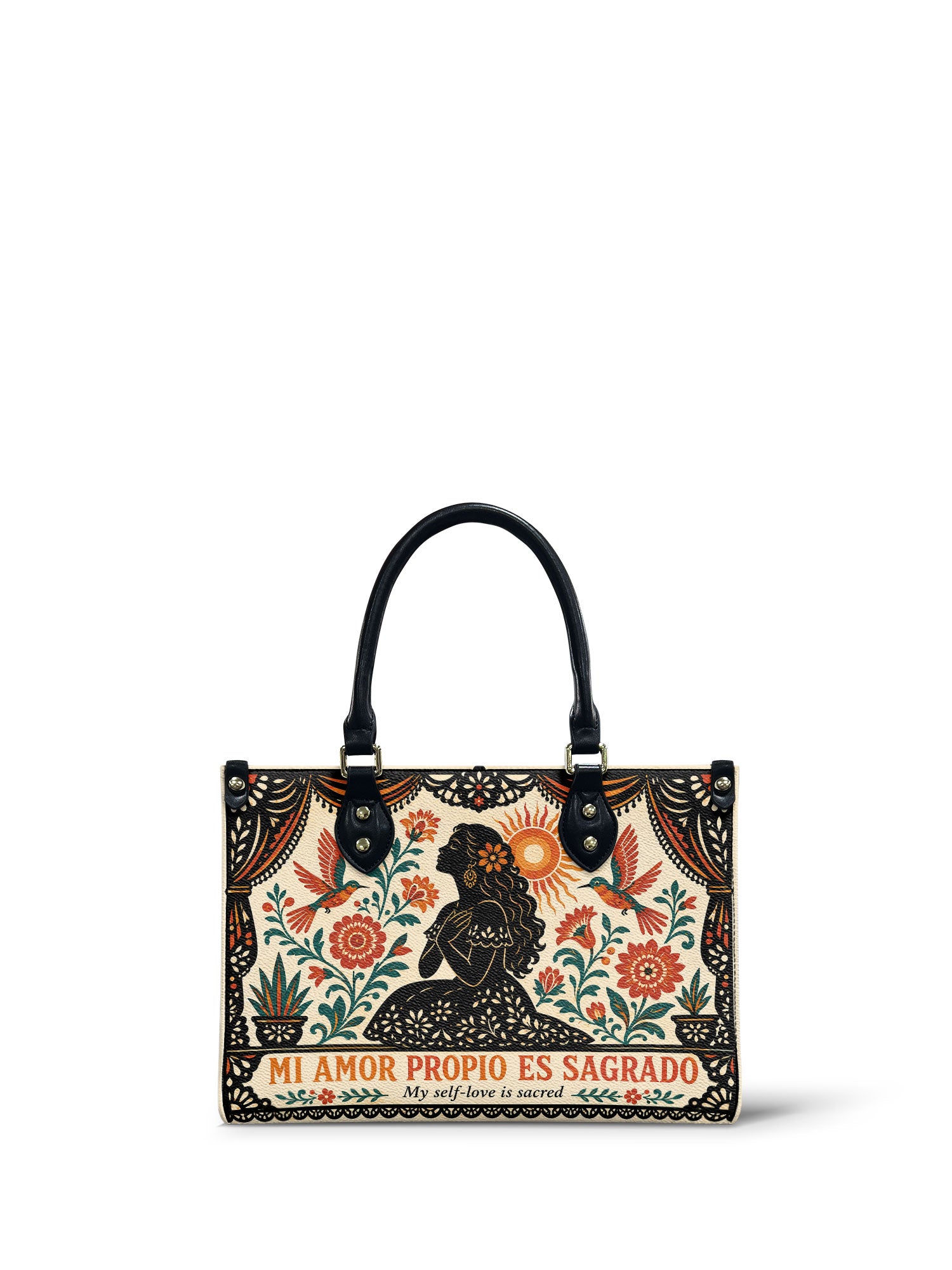 "Mi amor propio es sagrado" ver.5 Small Leather Handbag - front view | Paleta Bags