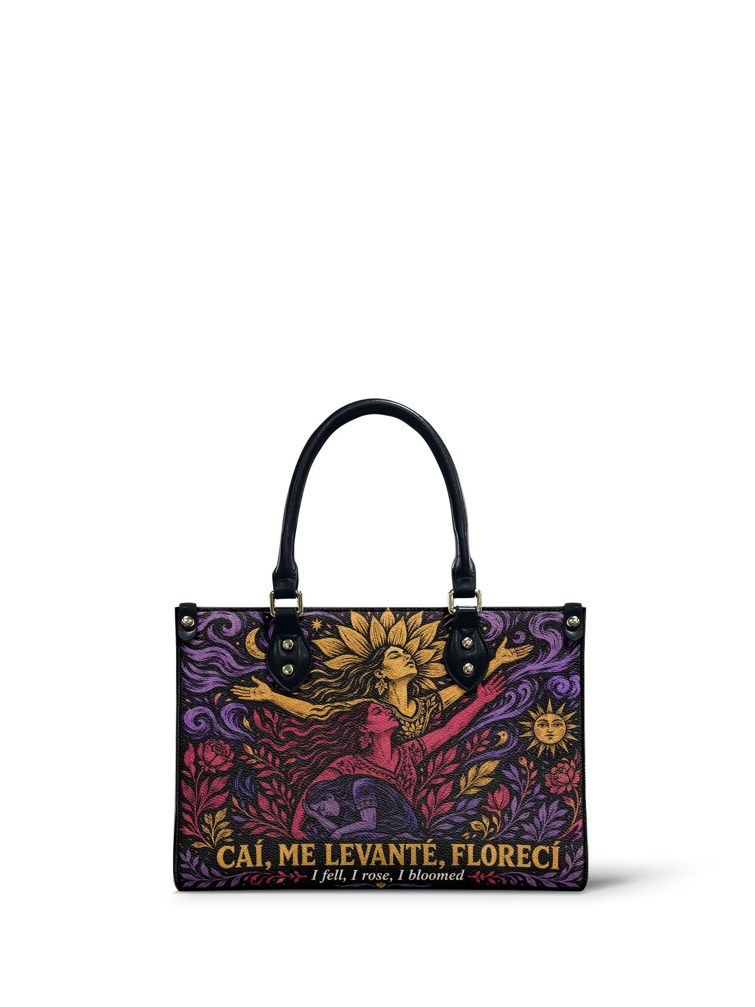 "Caí, me levanté, florecí" ver.4 Small Leather Handbag - front view | Paleta Bags