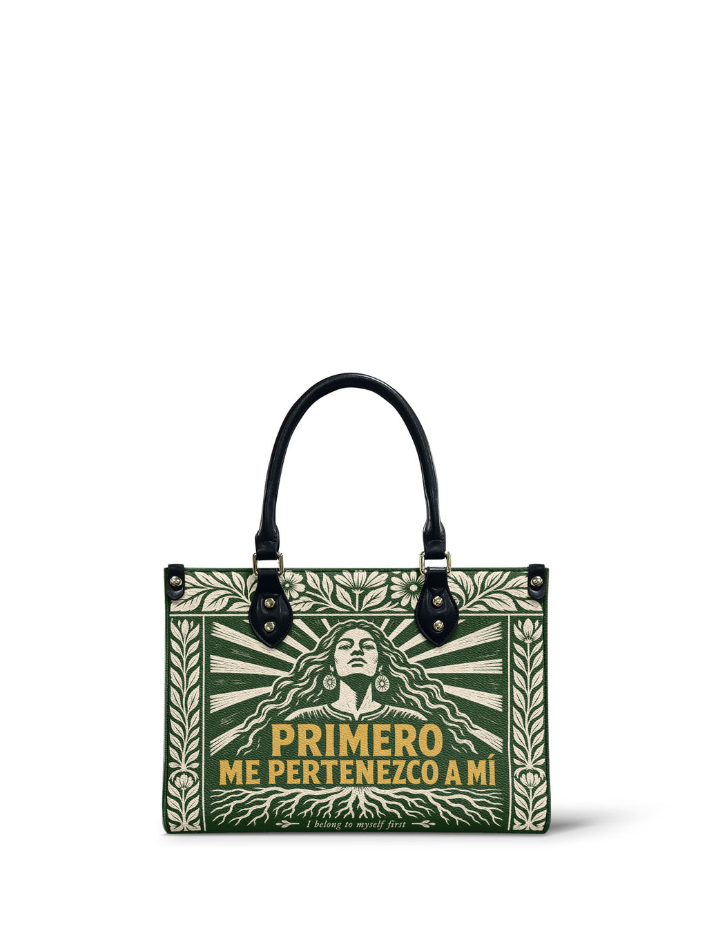 "Primero me pertenezco a mí" ver.4 Small Leather Handbag - front view | Paleta Bags