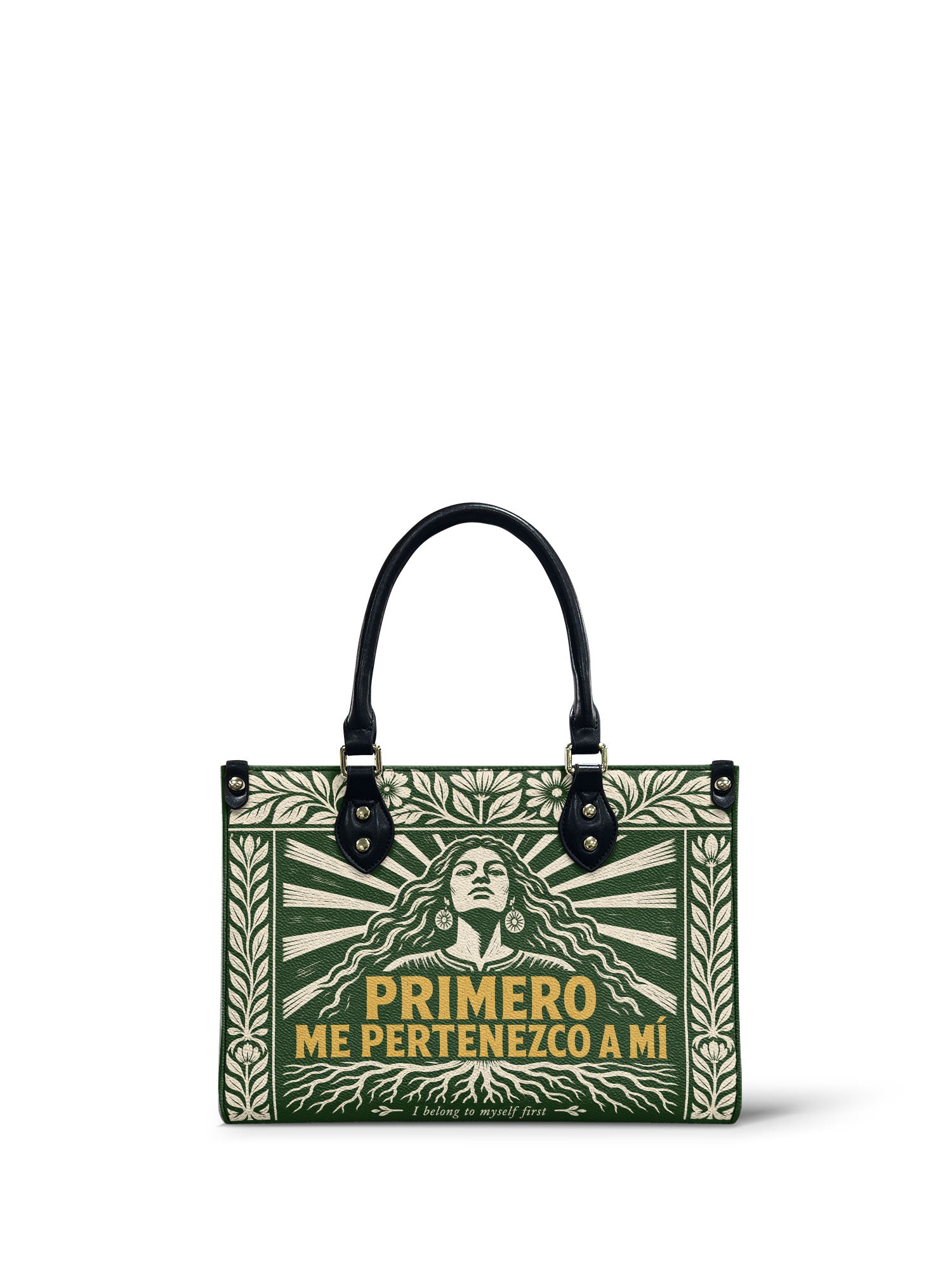 "Primero me pertenezco a mí" ver.4 Small Leather Handbag - front view | Paleta Bags