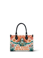 "Soy fuego que no se apaga" ver.4 Small Leather Handbag - front view | Paleta Bags