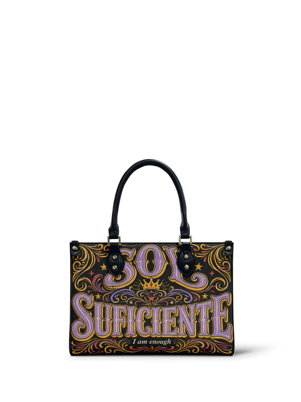 "Soy suficiente, tal y como soy" ver.2 Small Leather Handbag - front view | Paleta Bags