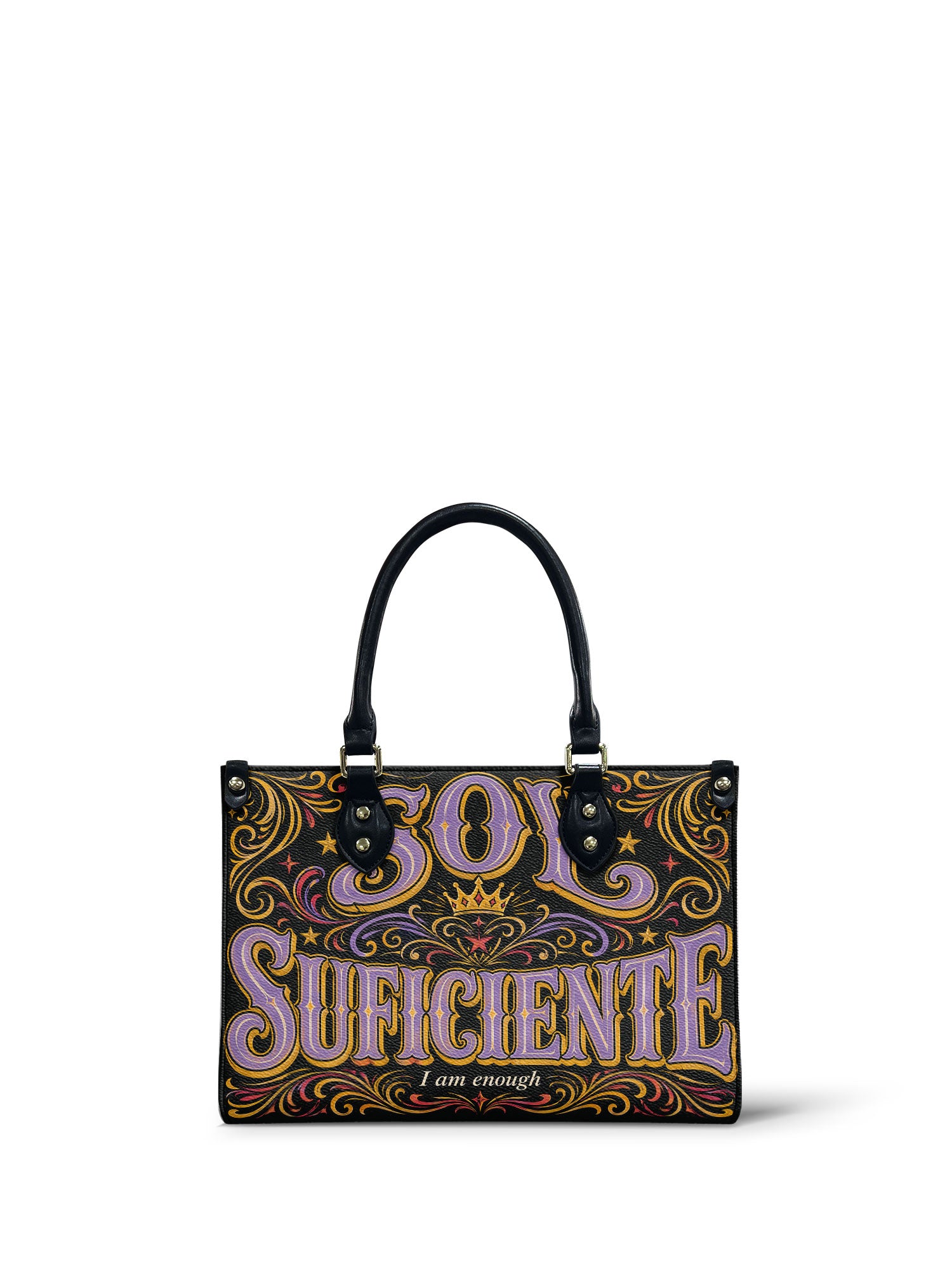 "Soy suficiente, tal y como soy" ver.2 Small Leather Handbag - front view | Paleta Bags