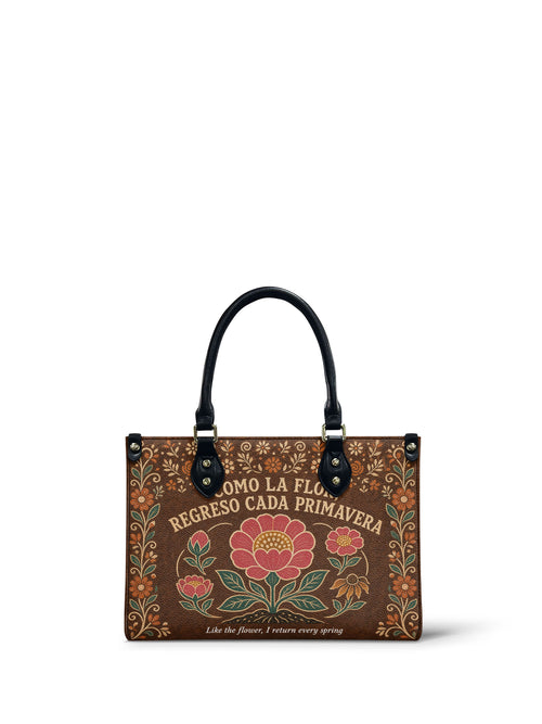 "Como la flor, regreso cada primavera" ver.4 Small Leather Handbag - front view | Paleta Bags