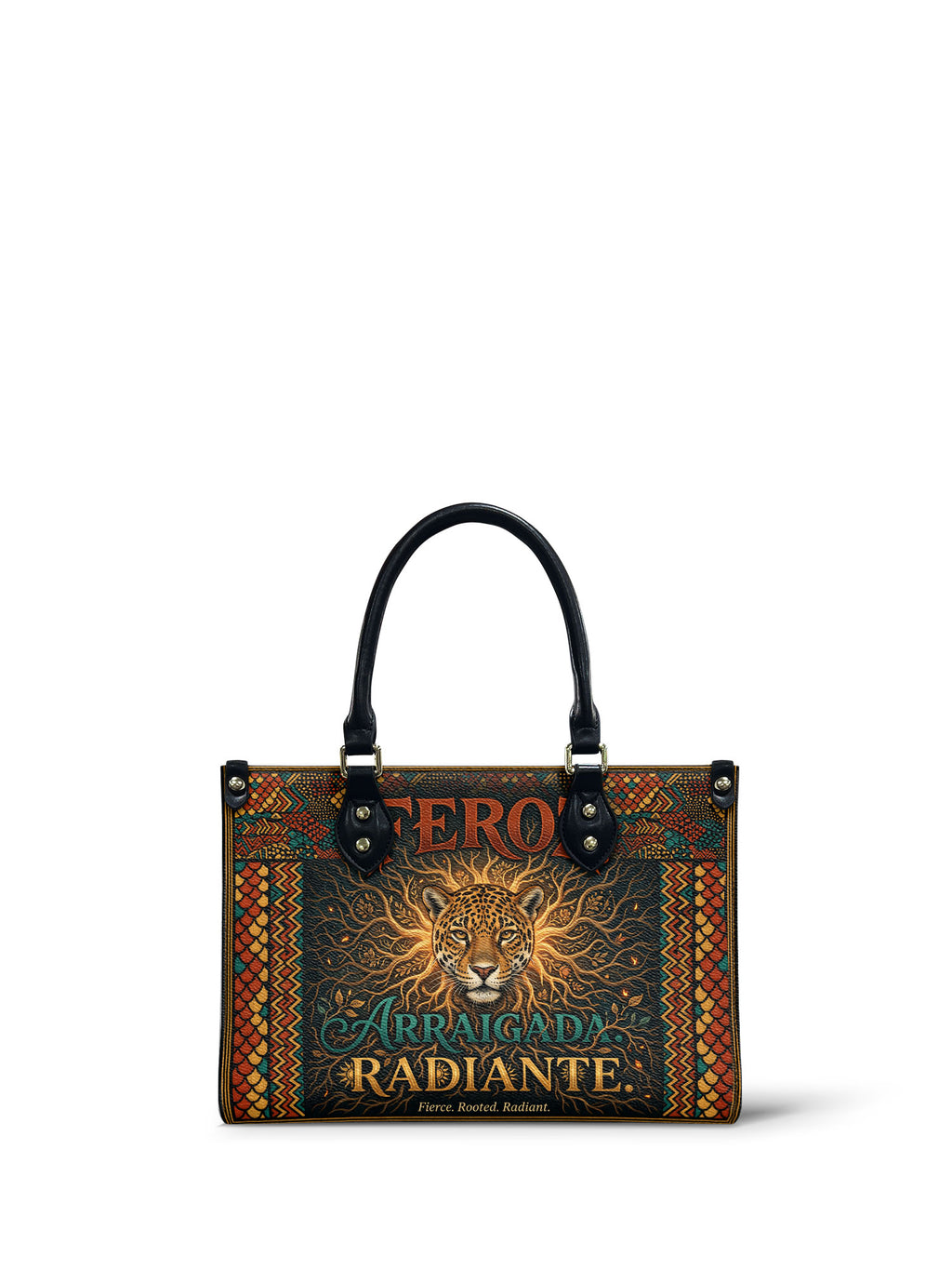 "Feroz. Arraigada. Radiante" ver.6 Small Leather Handbag - front view | Paleta Bags