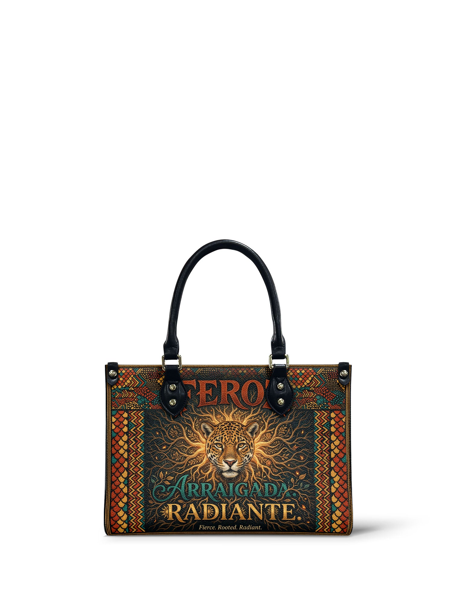 "Feroz. Arraigada. Radiante" ver.6 Small Leather Handbag - front view | Paleta Bags