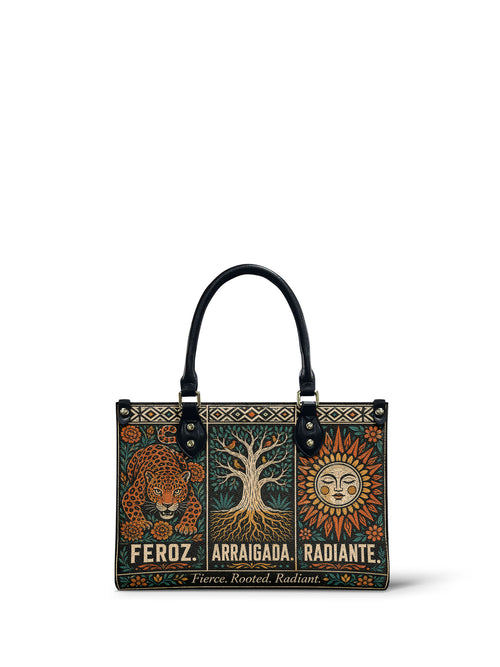 "Feroz. Arraigada. Radiante" ver.1 Small Leather Handbag - front view | Paleta Bags