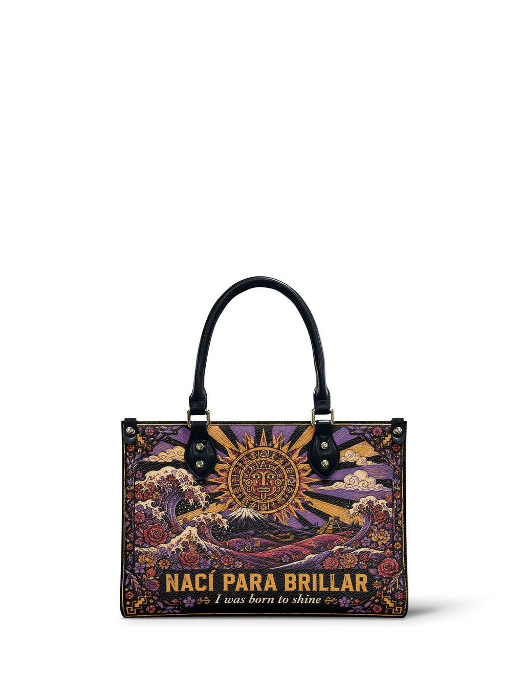 "Nací para brillar" ver.1 Small Leather Handbag - front view | Paleta Bags