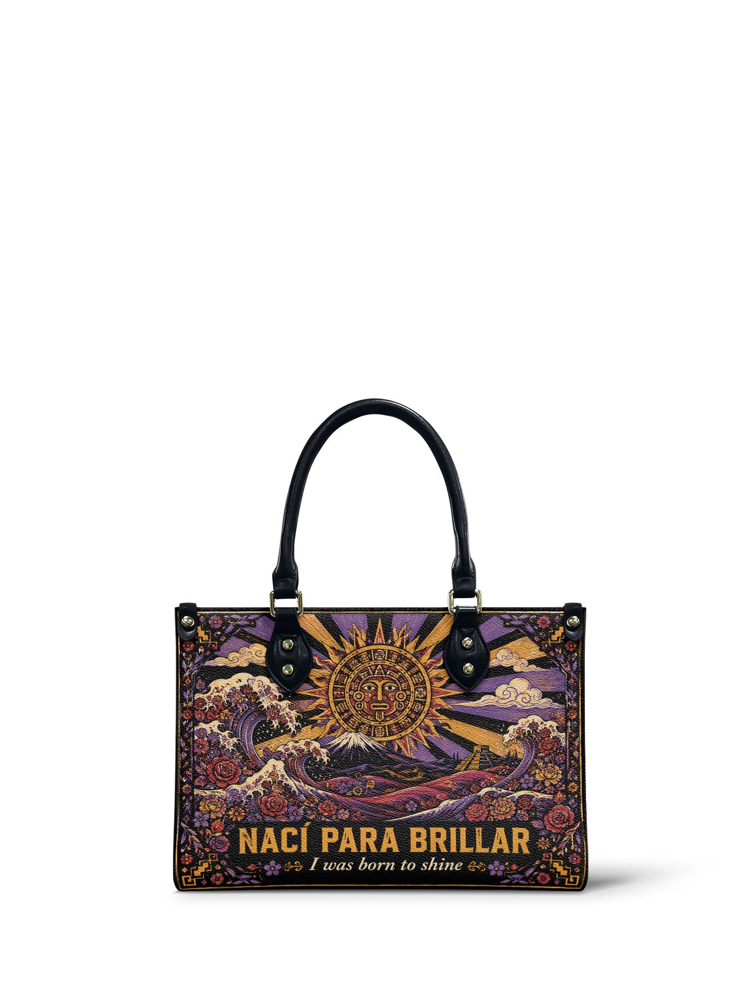 "Nací para brillar" ver.1 Small Leather Handbag - front view | Paleta Bags
