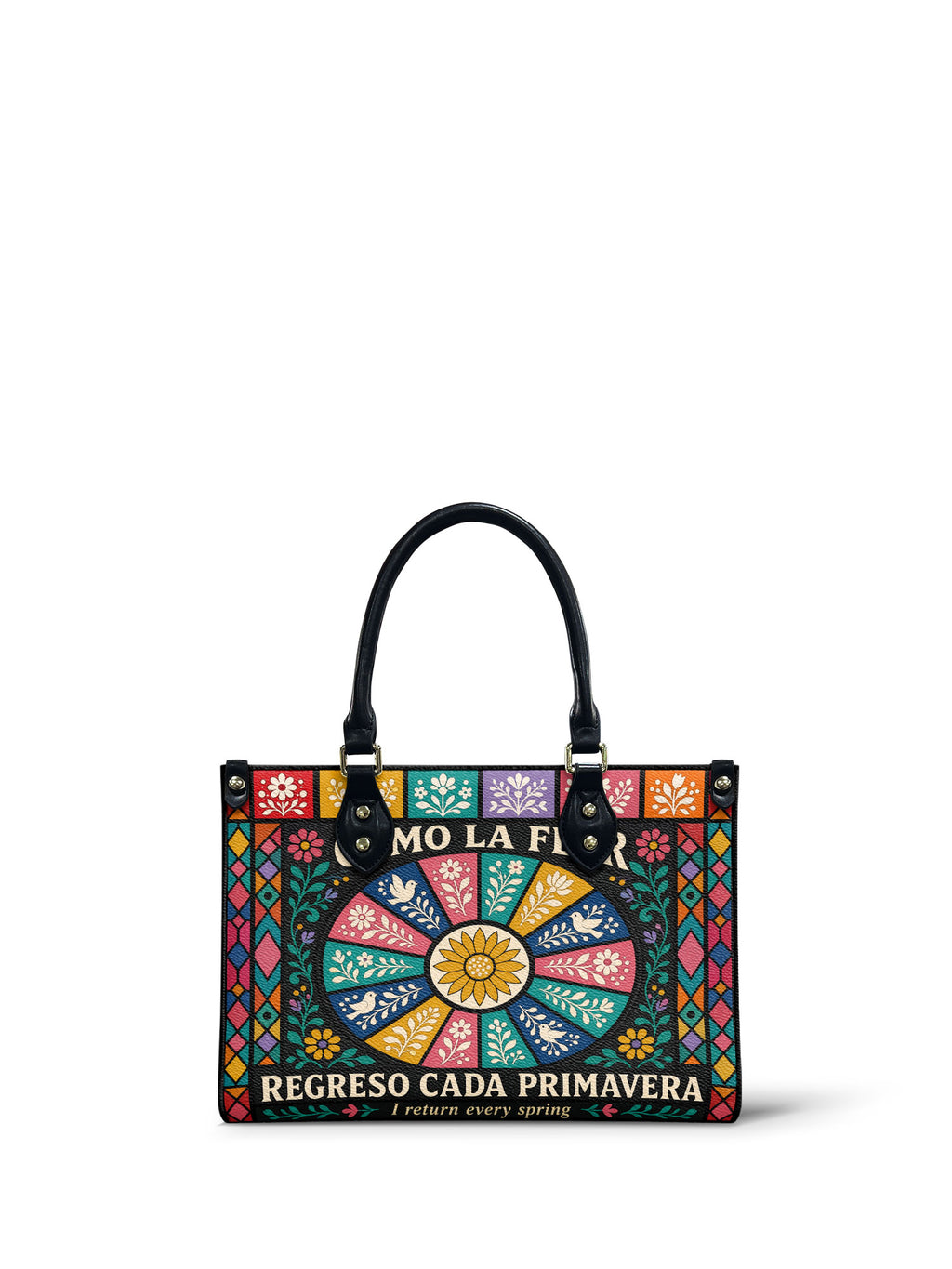 "Como la flor, regreso cada primavera" ver.2 Small Leather Handbag - front view | Paleta Bags