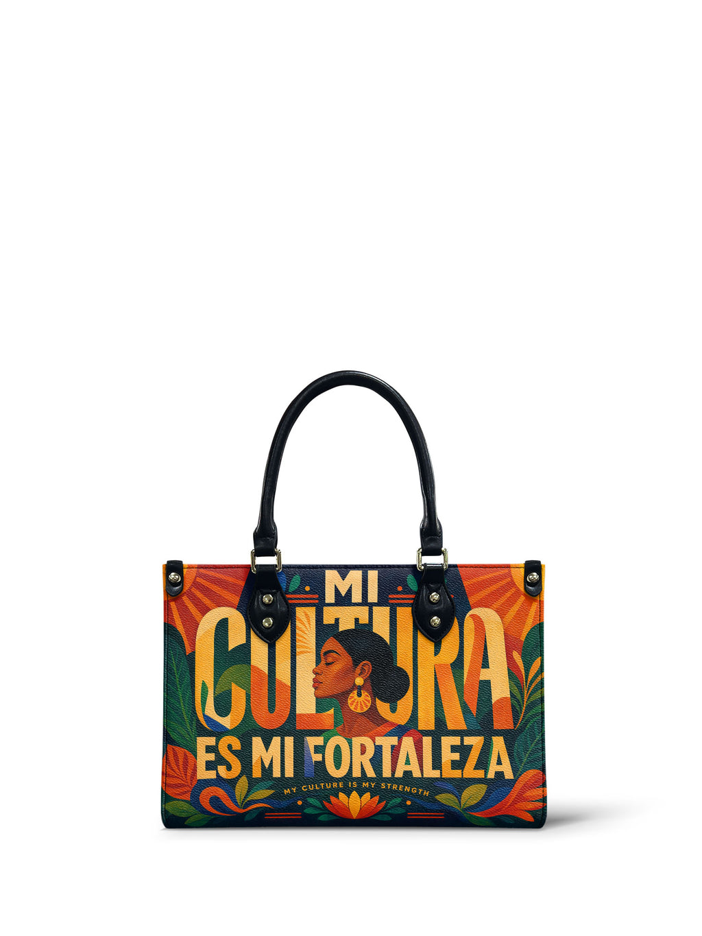 "Mi cultura es mi fortaleza" ver.2 Small Leather Handbag - front view | Paleta Bags
