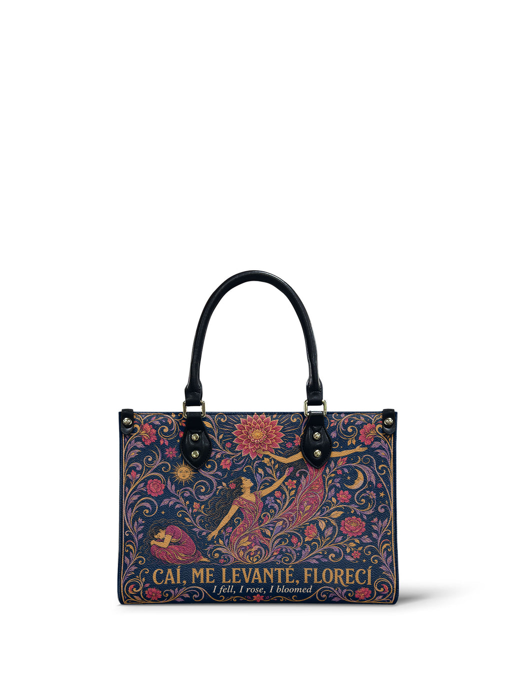 "Caí, me levanté, florecí" ver.5 Small Leather Handbag - front view | Paleta Bags