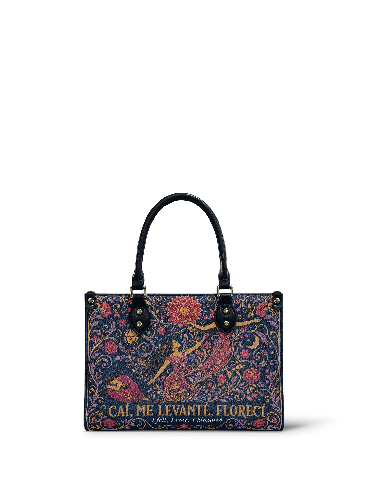 "Caí, me levanté, florecí" ver.5 Small Leather Handbag - front view | Paleta Bags