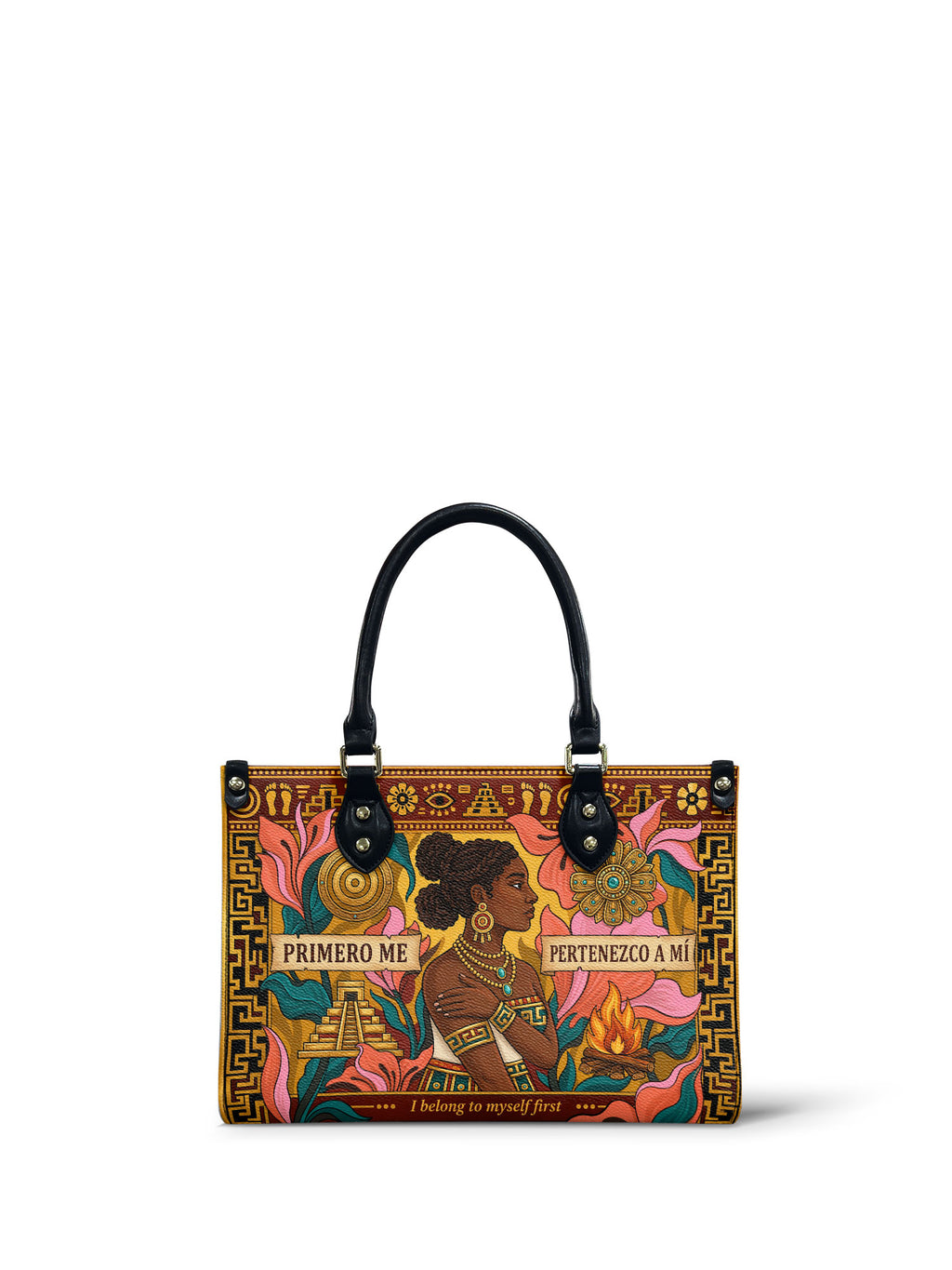 "Primero me pertenezco a mí" ver.6 Small Leather Handbag - front view | Paleta Bags