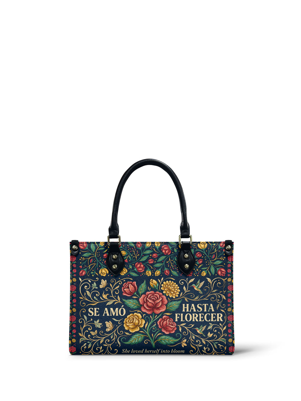 "Se amó hasta florecer" ver.6 Small Leather Handbag - front view | Paleta Bags