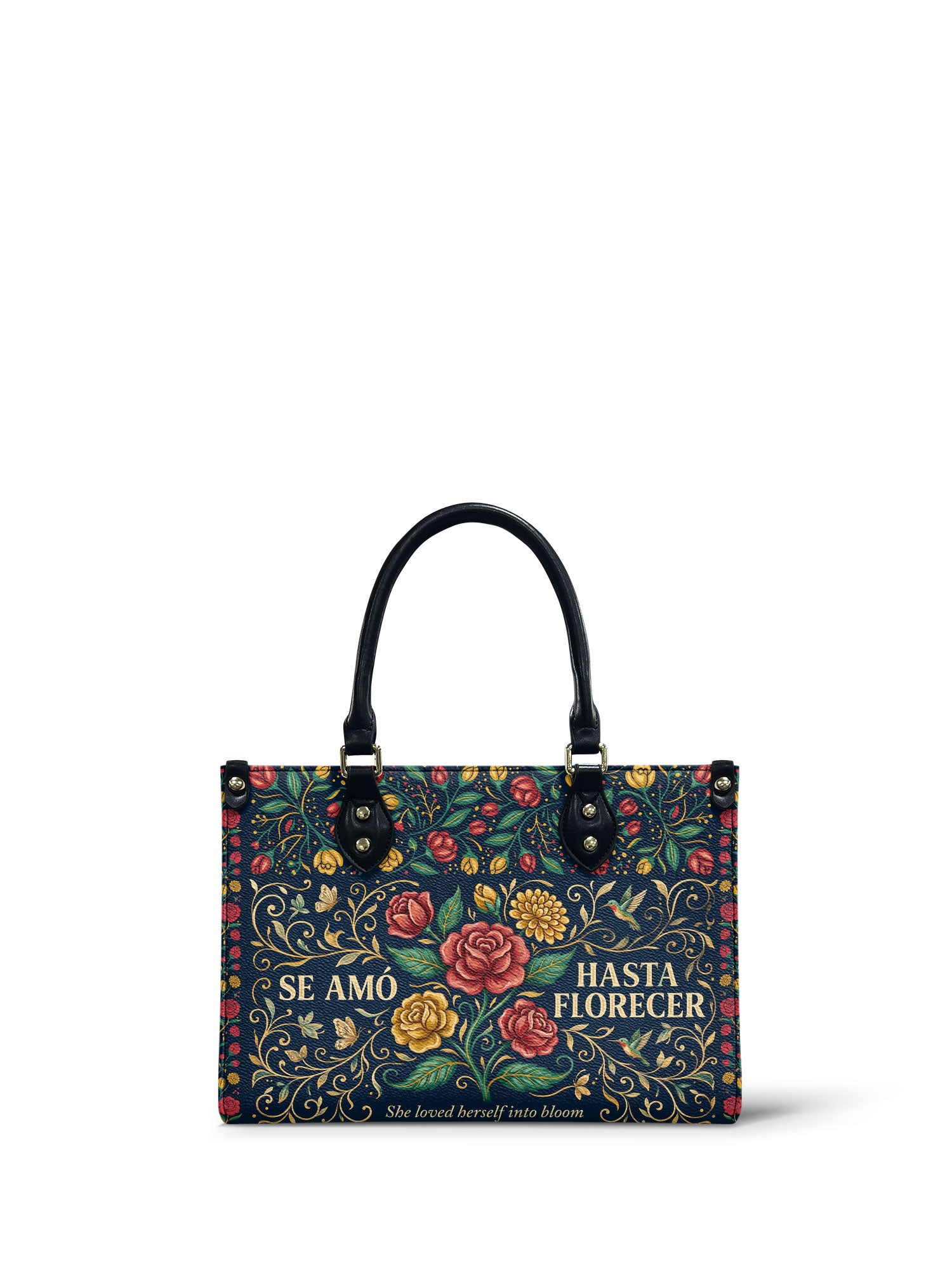 "Se amó hasta florecer" ver.6 Small Leather Handbag - front view | Paleta Bags