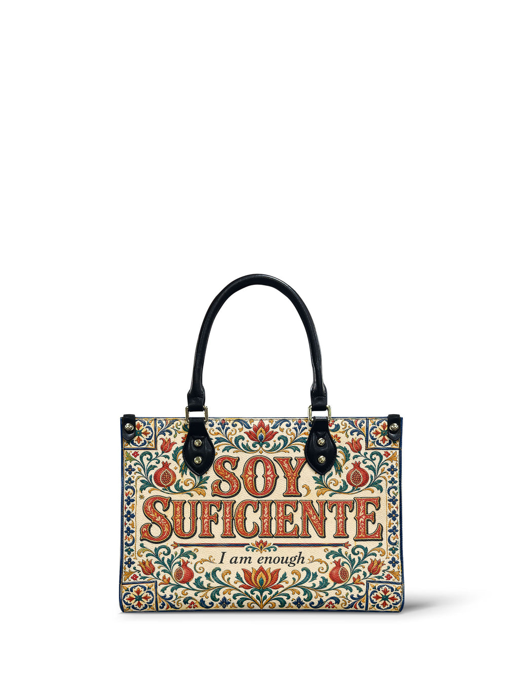 "Soy suficiente, tal y como soy" ver.1 Small Leather Handbag - front view | Paleta Bags