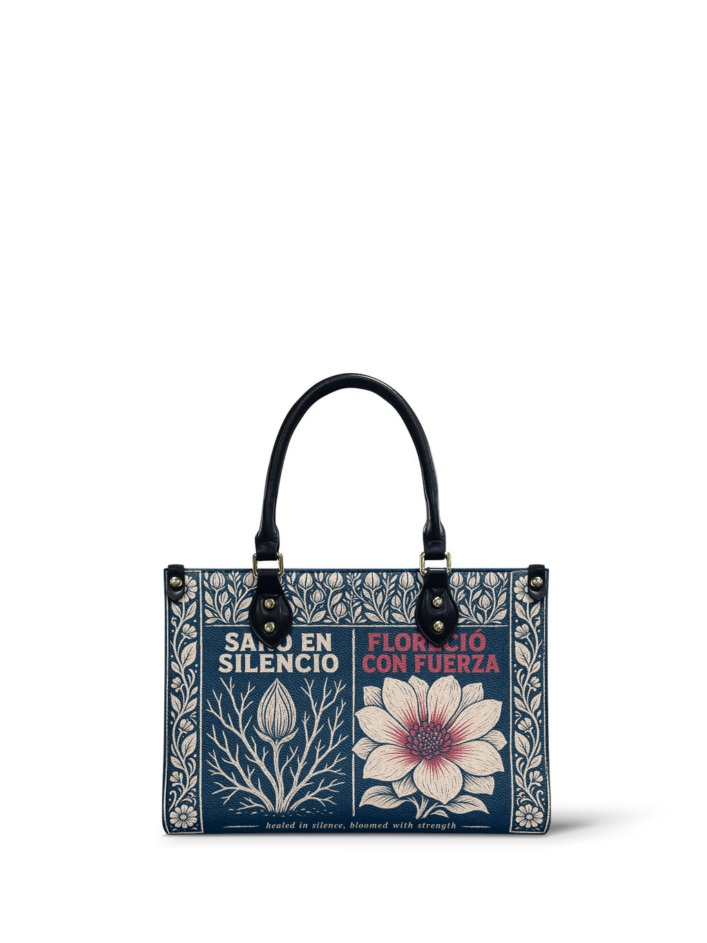 "Sanó en silencio, floreció con fuerza" ver.1 Small Leather Handbag - front view | Paleta Bags