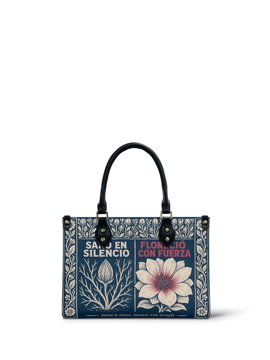 "Sanó en silencio, floreció con fuerza" ver.1 Small Leather Handbag