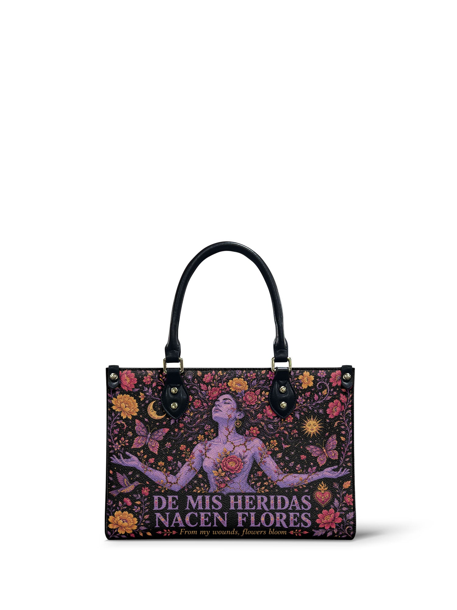 "De mis heridas nacen flores" ver.5 Small Leather Handbag - front view | Paleta Bags