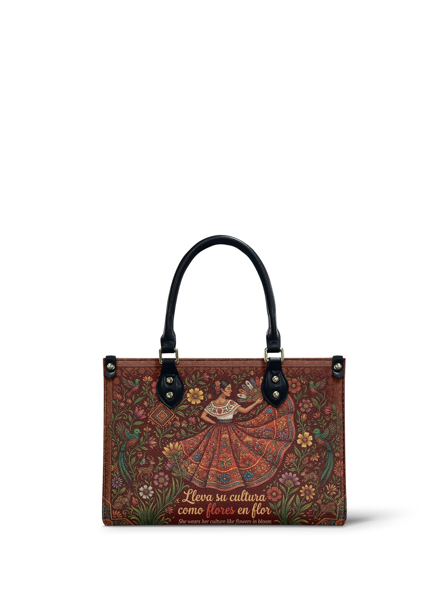 "Nacida de la tierra, hecha para el mundo" ver.5 Small Leather Handbag - front view | Paleta Bags
