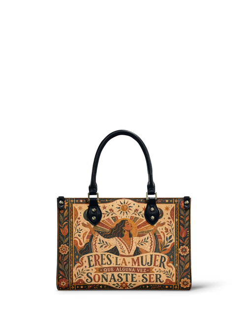 "Eres la mujer que alguna vez soñaste ser" ver.1 Small Leather Handbag - front view | Paleta Bags