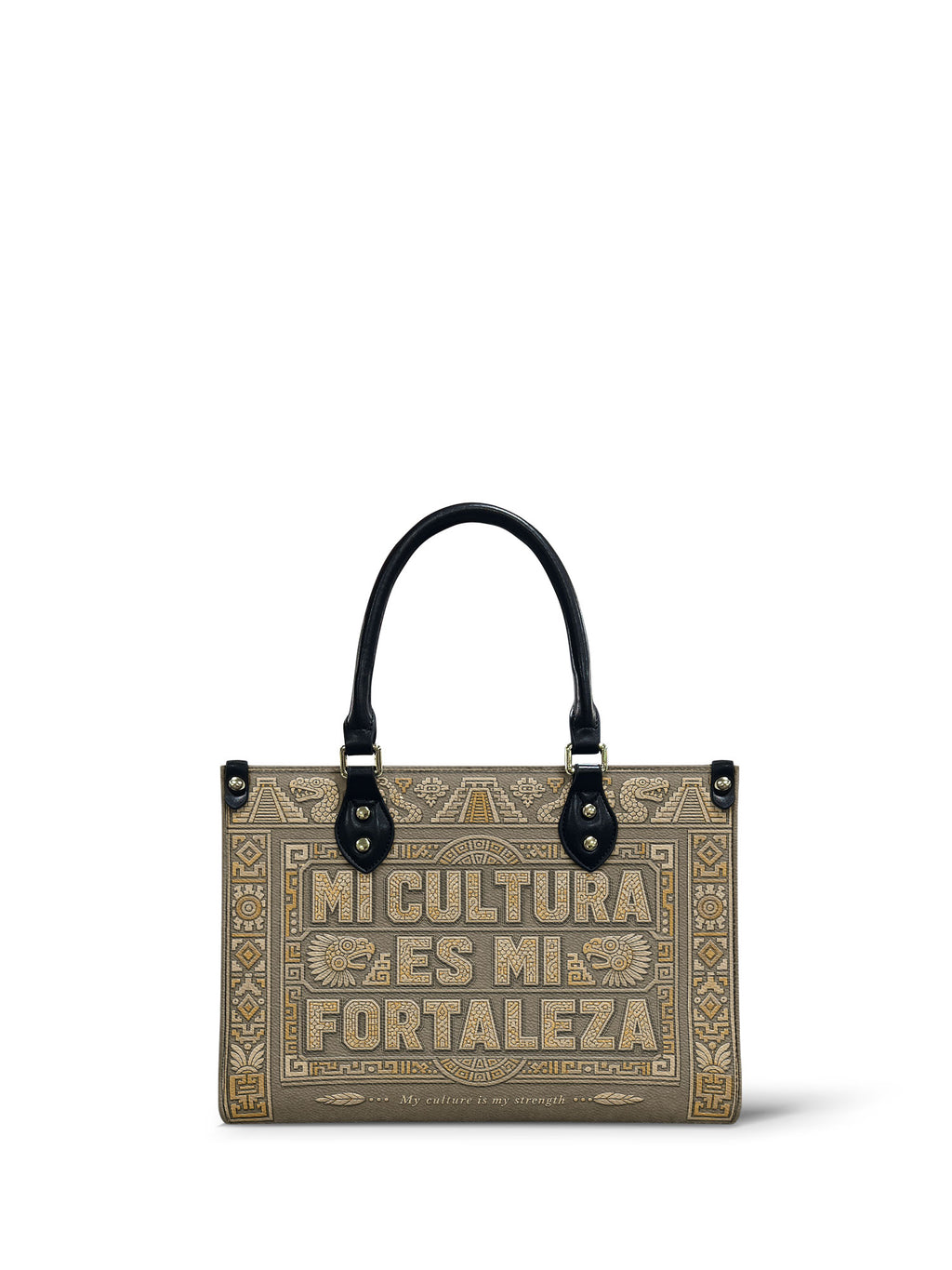 "Mi cultura es mi fortaleza" ver.5 Small Leather Handbag - front view | Paleta Bags