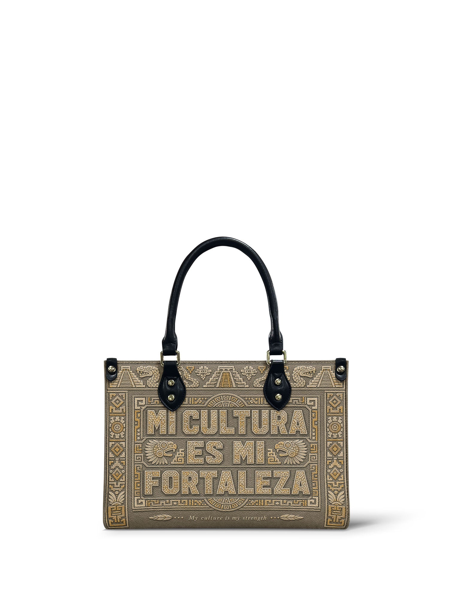 "Mi cultura es mi fortaleza" ver.5 Small Leather Handbag - front view | Paleta Bags