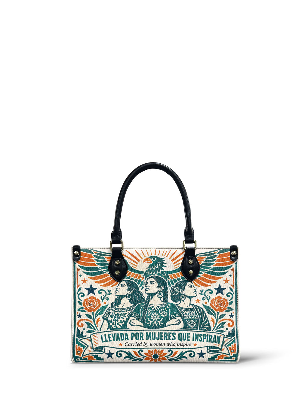 "Llevada por mujeres que inspiran" ver.3 Small Leather Handbag - front view | Paleta Bags