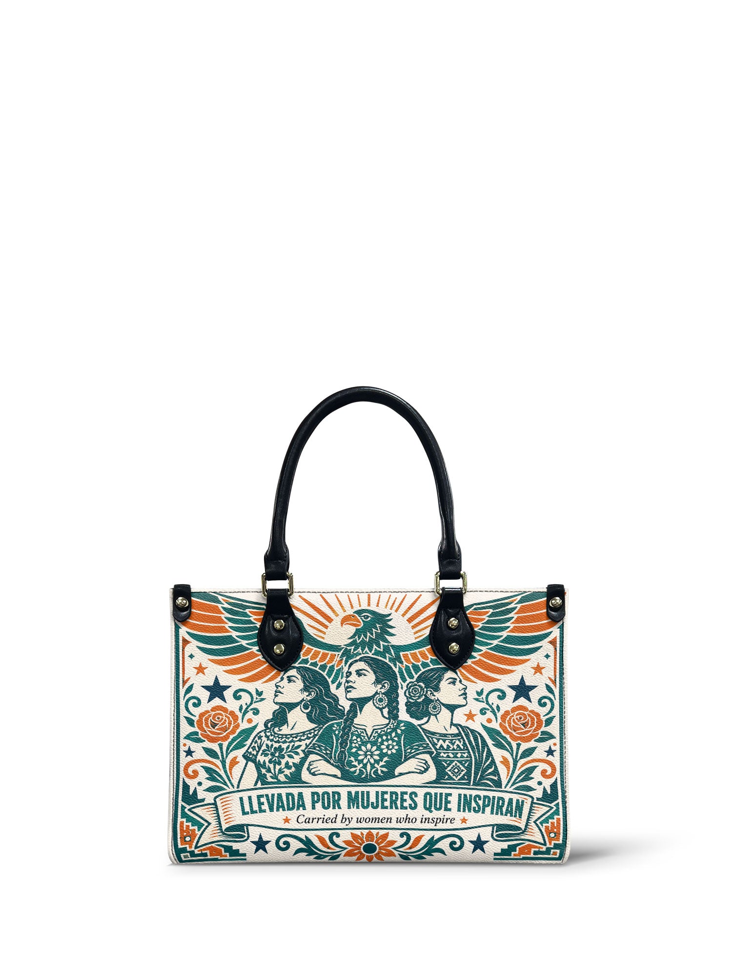 "Llevada por mujeres que inspiran" ver.3 Small Leather Handbag - front view | Paleta Bags