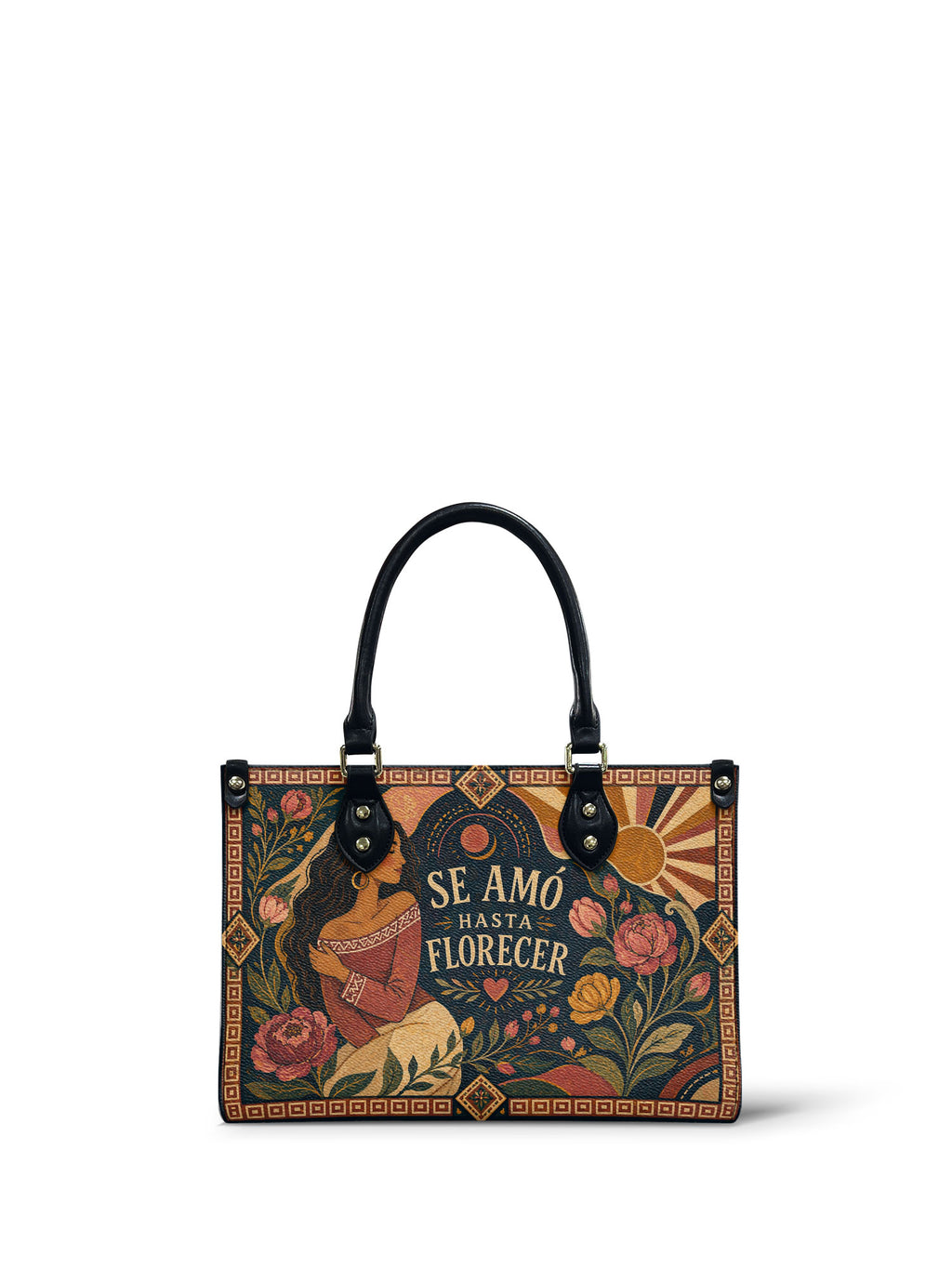 "Se amó hasta florecer" ver.1 Small Leather Handbag - front view | Paleta Bags