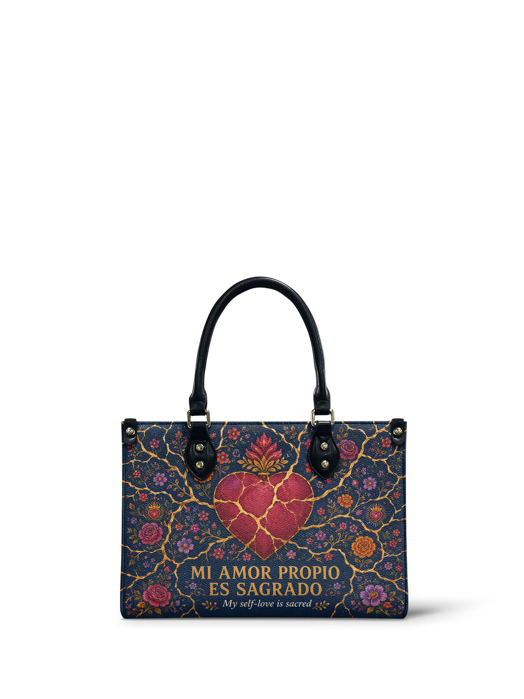 "Mi amor propio es sagrado" ver.3 Small Leather Handbag - front view | Paleta Bags