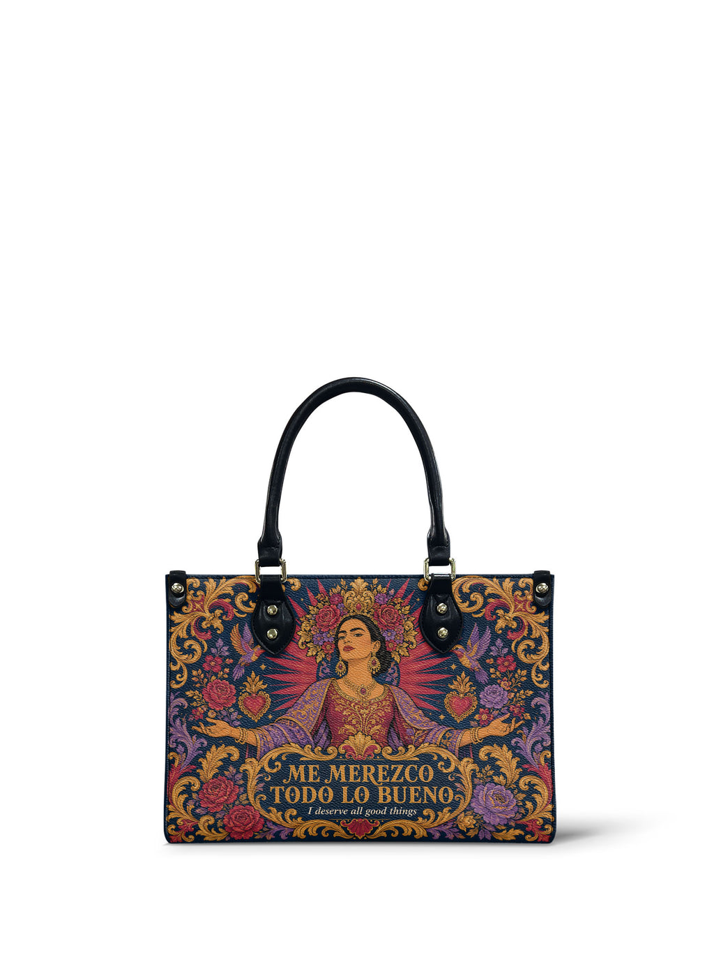 "Me merezco todo lo bueno" ver.2 Small Leather Handbag - front view | Paleta Bags