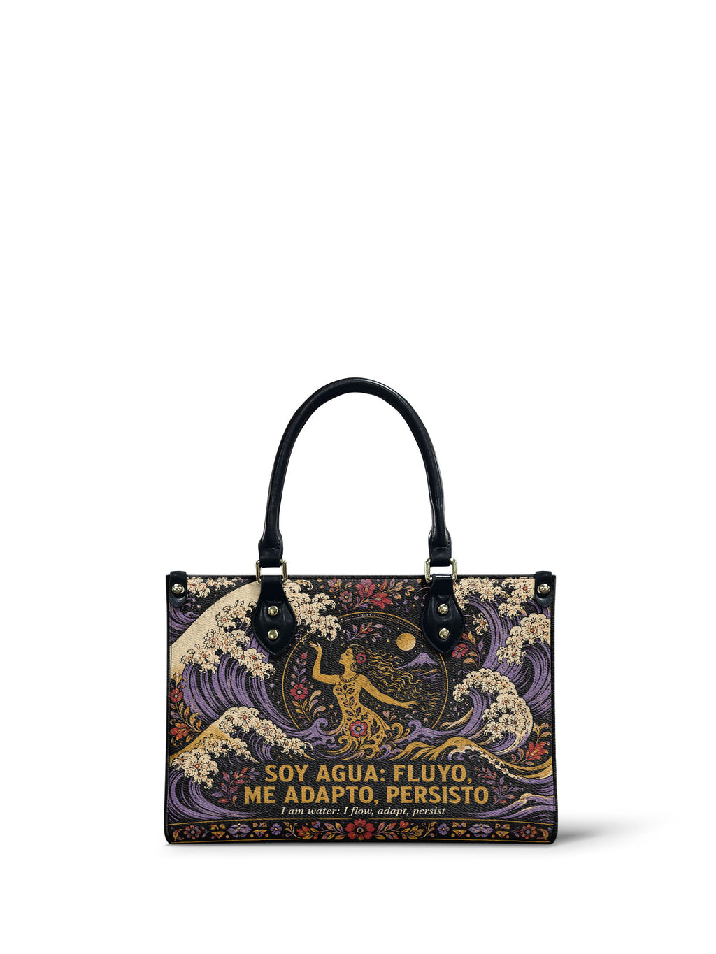 "Soy agua fluyo, me adapto, persisto" ver.2 Small Leather Handbag - front view | Paleta Bags